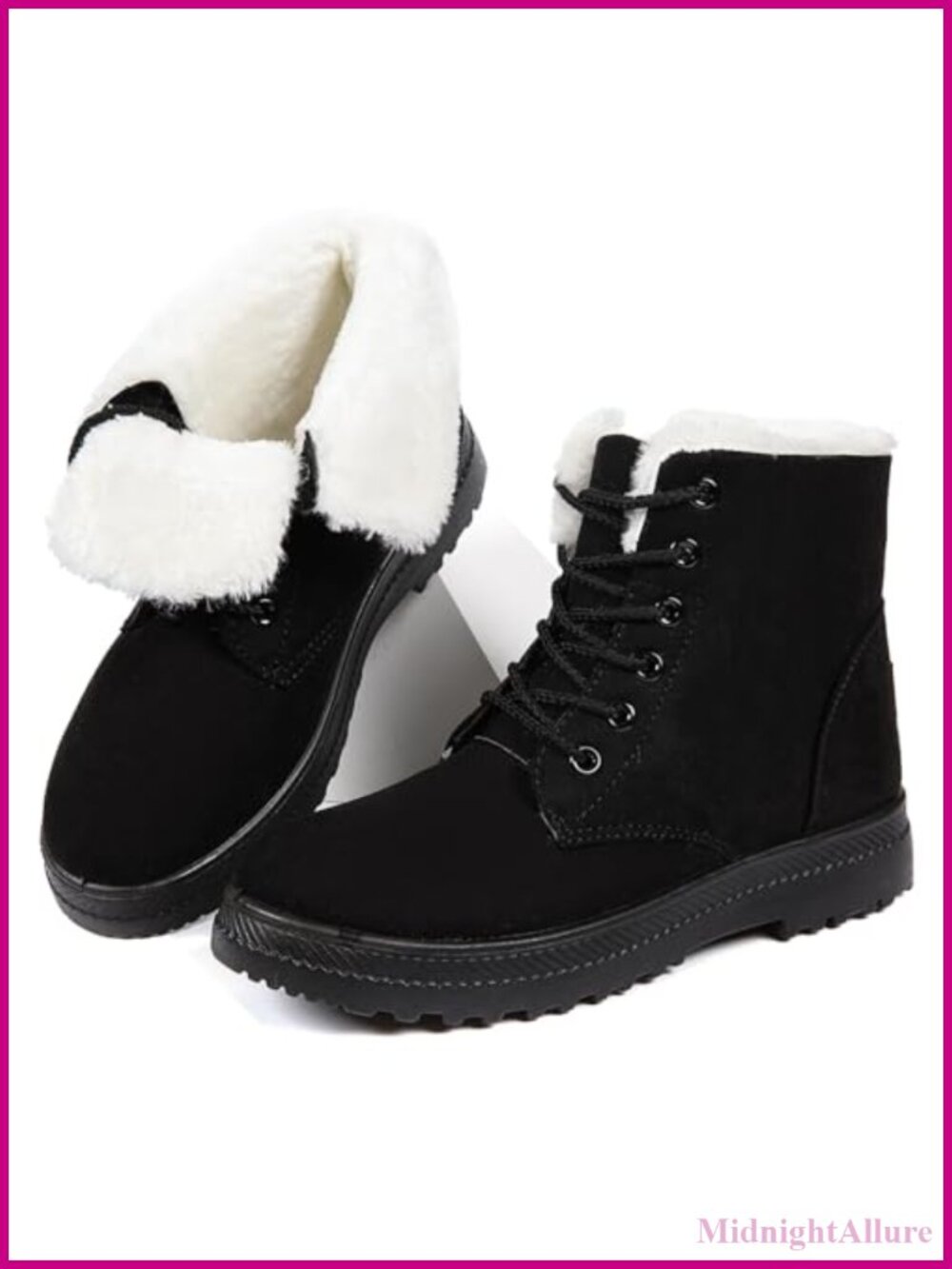 Winter Snow Boots Fur Lined Suede Lace Up Ankle Booties